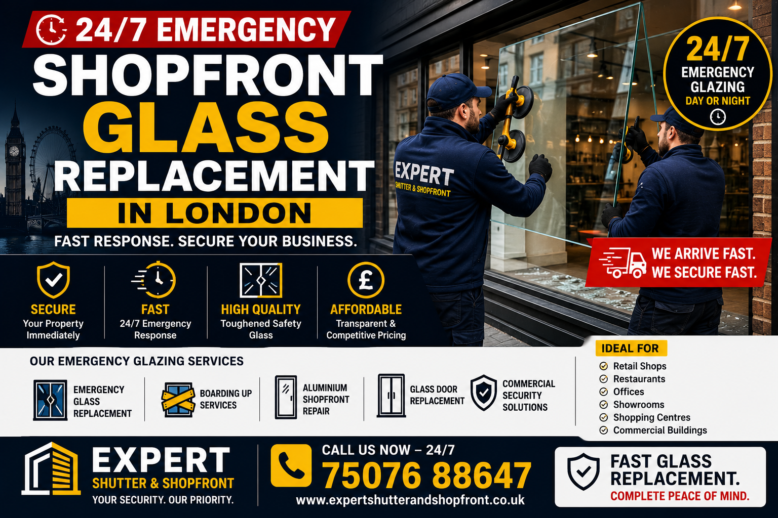 24/7 Emergency Shopfront Glass Replacement in London | Fast Commercial Glazing